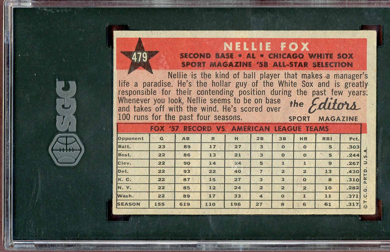 1958 Topps Baseball #479 Nellie Fox A.S. White Sox SGC 6.5 EX-MT+ 560763