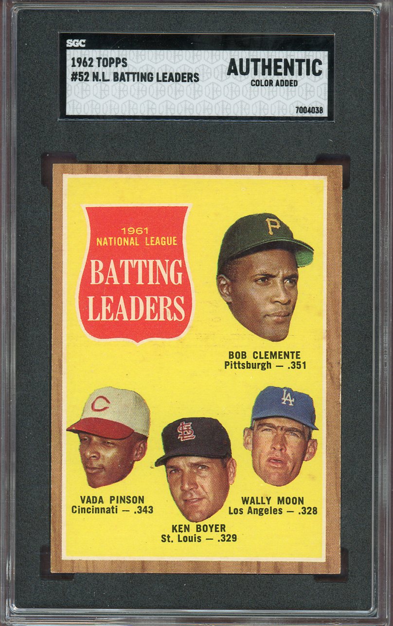 1962 Topps Baseball #052 N.L. Batting Leaders Roberto Clemente SGC Auth 560765