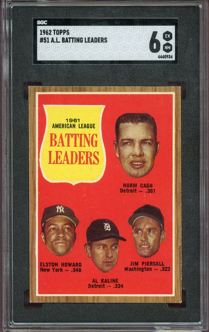 1962 Topps Baseball #051 A.L. Batting Leaders Al Kaline SGC 6 EX-MT 560766