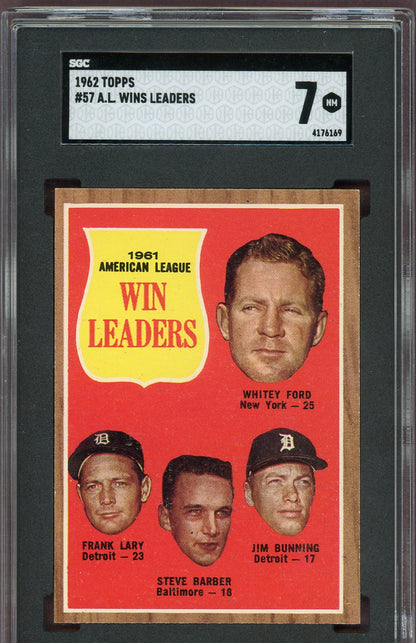 1962 Topps Baseball #057 A.L. Win Leaders Whitey Ford SGC 7 NM 560767