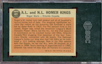 1962 Topps Baseball #401 Roger Maris Orlando Cepeda SGC 6.5 EX-MT+ 560769