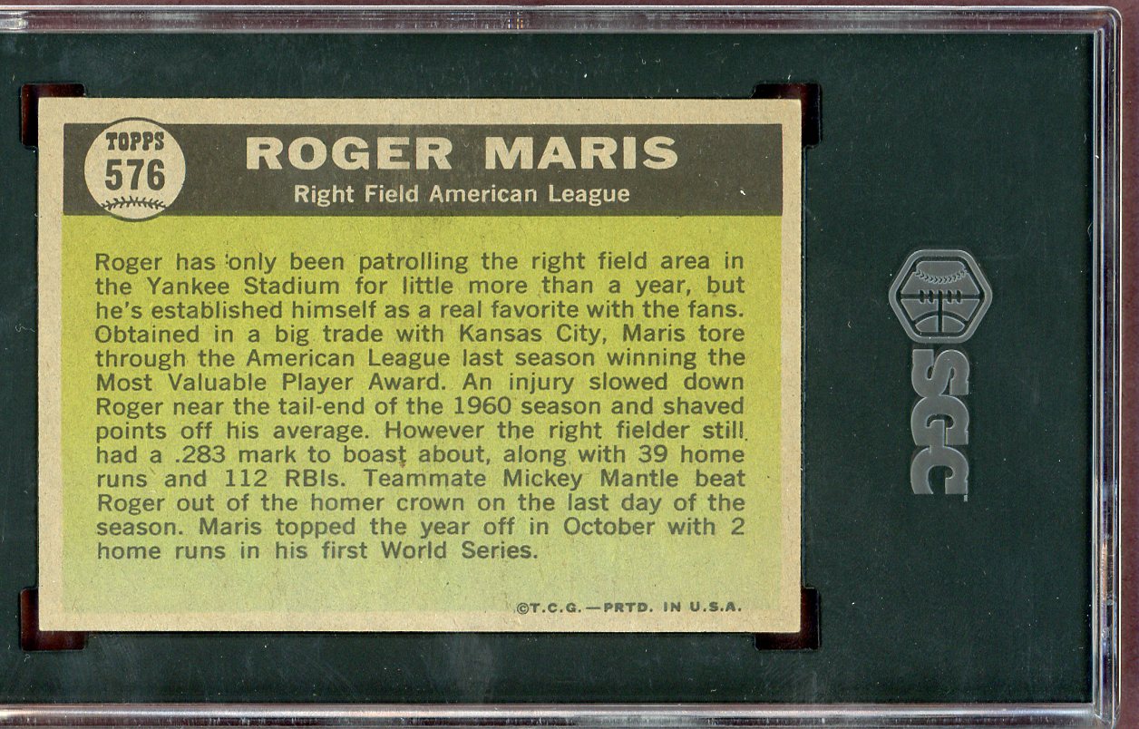 1961 Topps Baseball #576 Roger Maris A.S. Yankees SGC 5 EX 560772