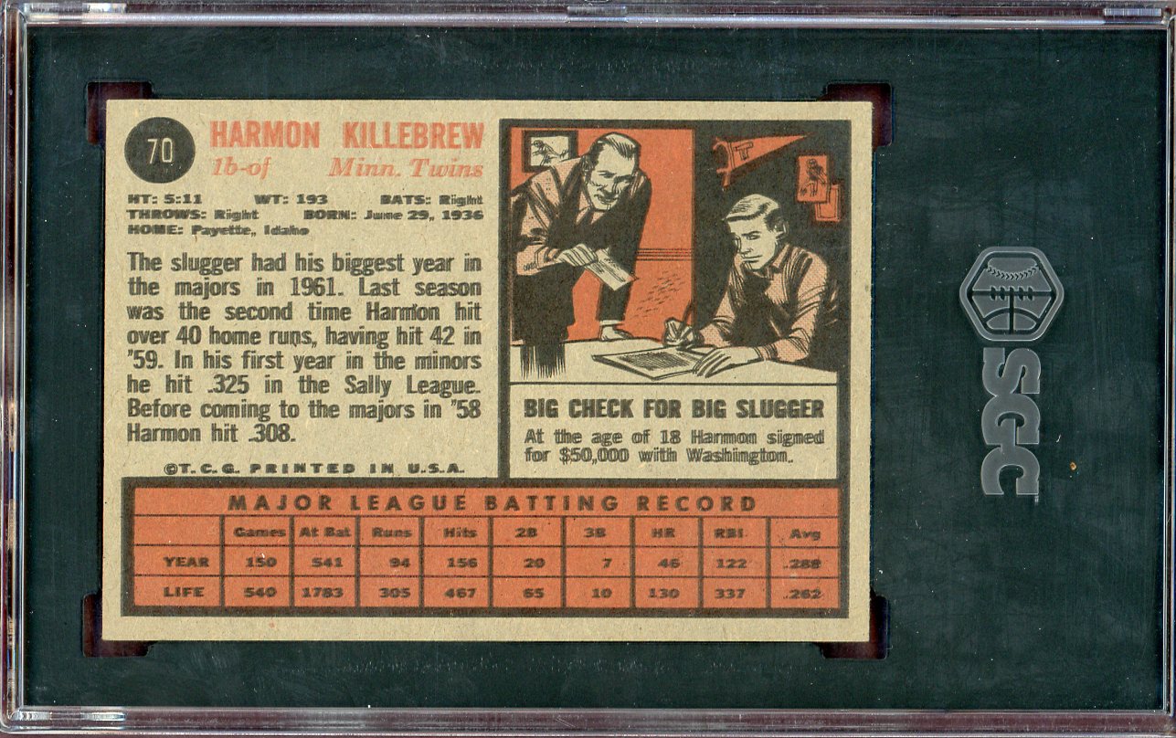 1962 Topps Baseball #070 Harmon Killebrew Twins SGC 6 EX-MT 560773