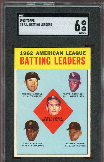 1963 Topps Baseball #002 A.L. Batting Leaders Mickey Mantle SGC 6 EX-MT 560779