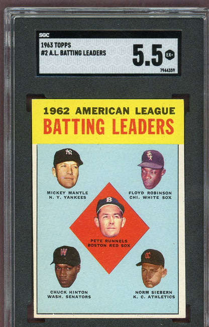 1963 Topps Baseball #002 A.L. Batting Leaders Mickey Mantle SGC 5.5 EX+ 560780