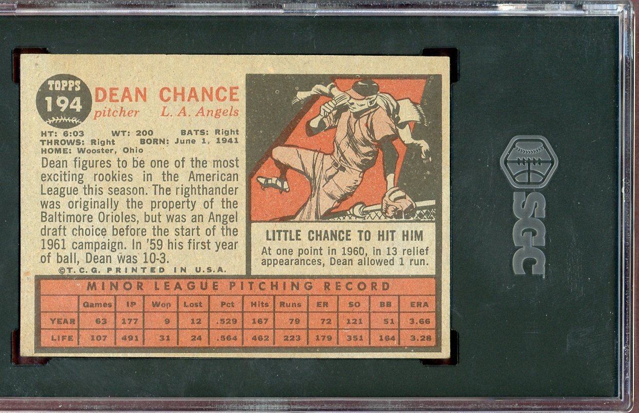 1962 Topps Baseball #194 Dean Chance Angels SGC 6 EX-MT 560783
