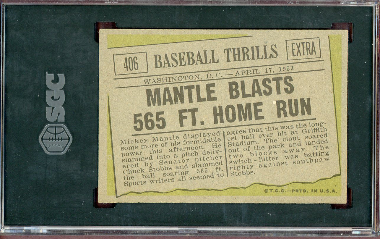 1961 Topps Baseball #406 Mickey Mantle IA Yankees SGC 6 EX-MT 560785