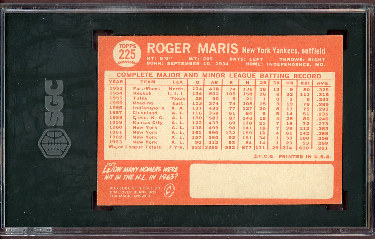 1964 Topps Baseball #225 Roger Maris Yankees SGC 6.5 EX-MT+ 560790