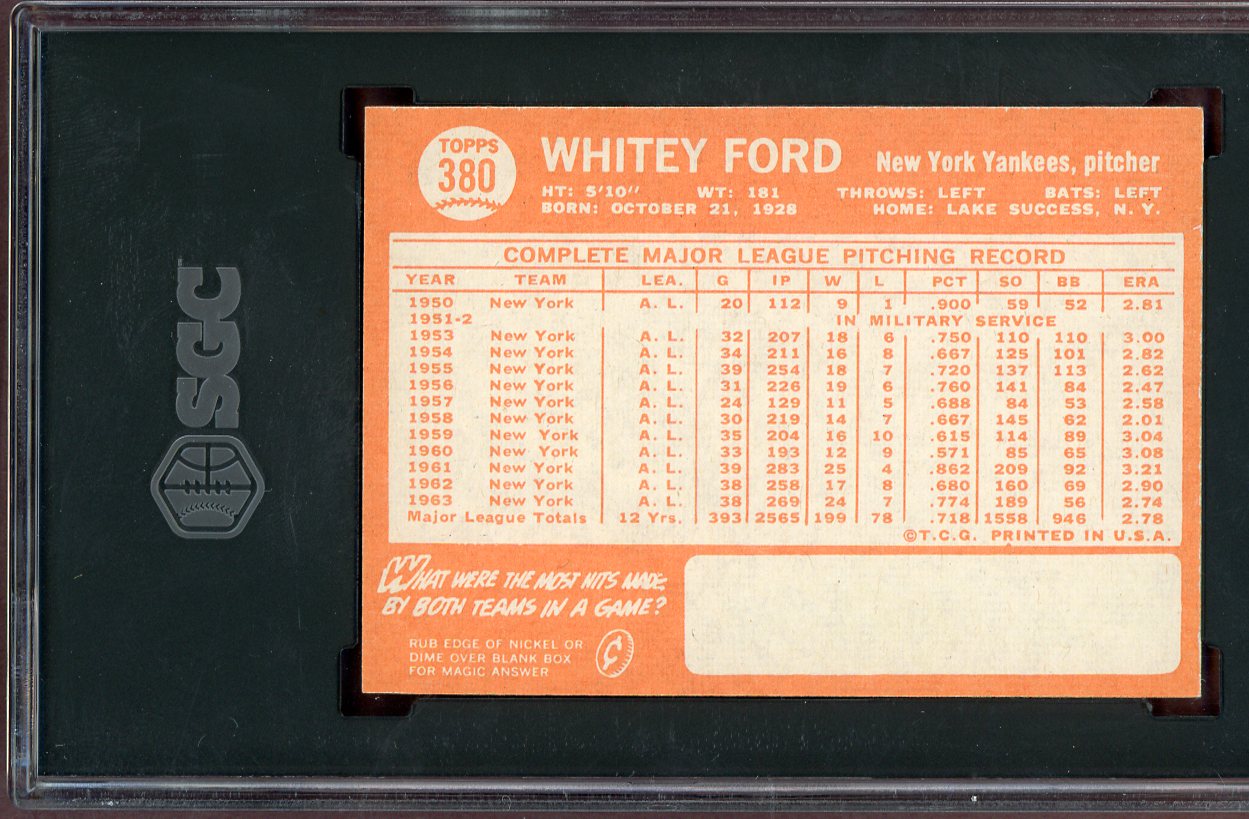 1964 Topps Baseball #380 Whitey Ford Yankees SGC 7 NM 560791