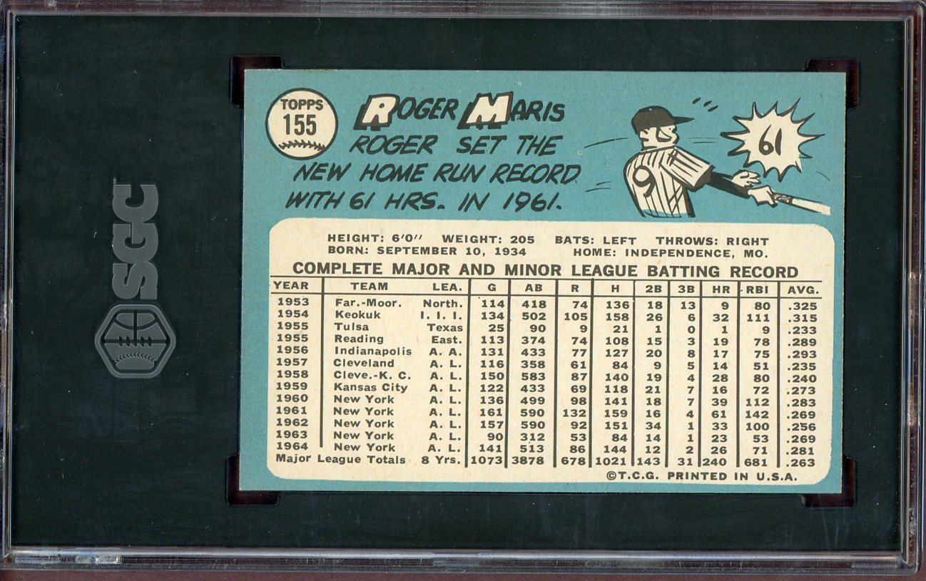 1965 Topps Baseball #155 Roger Maris Yankees SGC 5 EX 560793