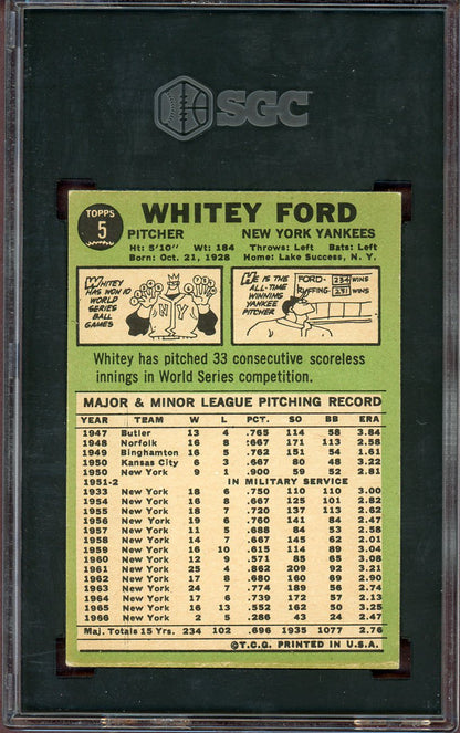 1967 Topps Baseball #  5 Whitey Ford Yankees SGC 6 EX-MT 560797