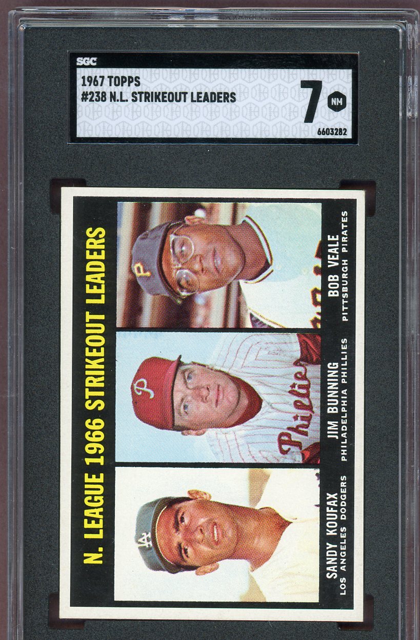 1967 Topps Baseball #238 N.L. Strike Out Leaders Sandy Koufax SGC 7 NM 560803