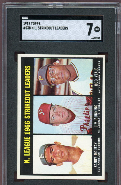 1967 Topps Baseball #238 N.L. Strike Out Leaders Sandy Koufax SGC 7 NM 560803