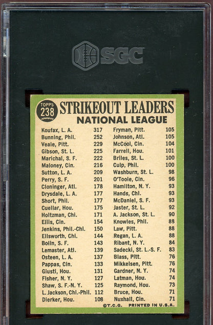 1967 Topps Baseball #238 N.L. Strike Out Leaders Sandy Koufax SGC 7 NM 560803