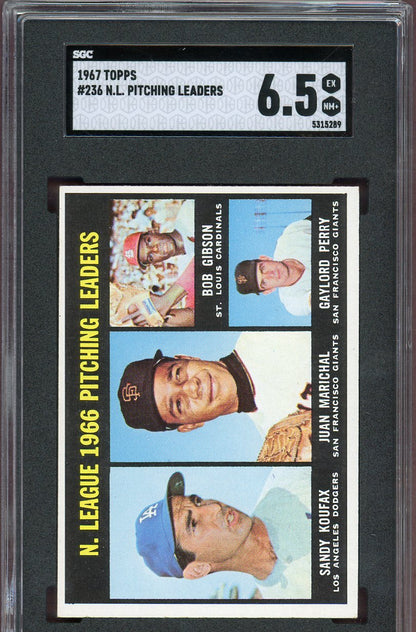 1967 Topps Baseball #236 N.L. Win Leaders Sandy Koufax SGC 6.5 EX-MT+ 560804