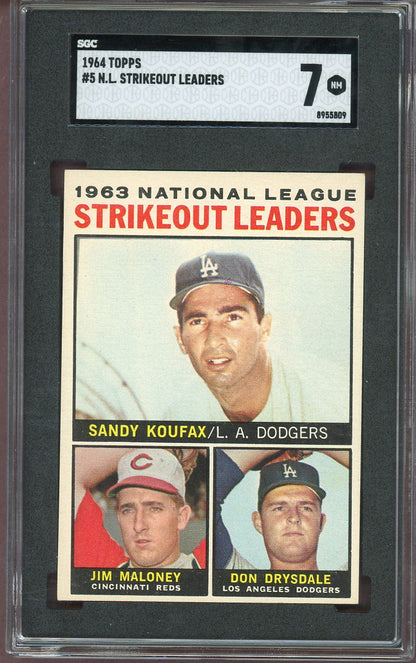 1964 Topps Baseball #005 N.L. Strike Out Leaders Sandy Koufax SGC 7 NM 560805