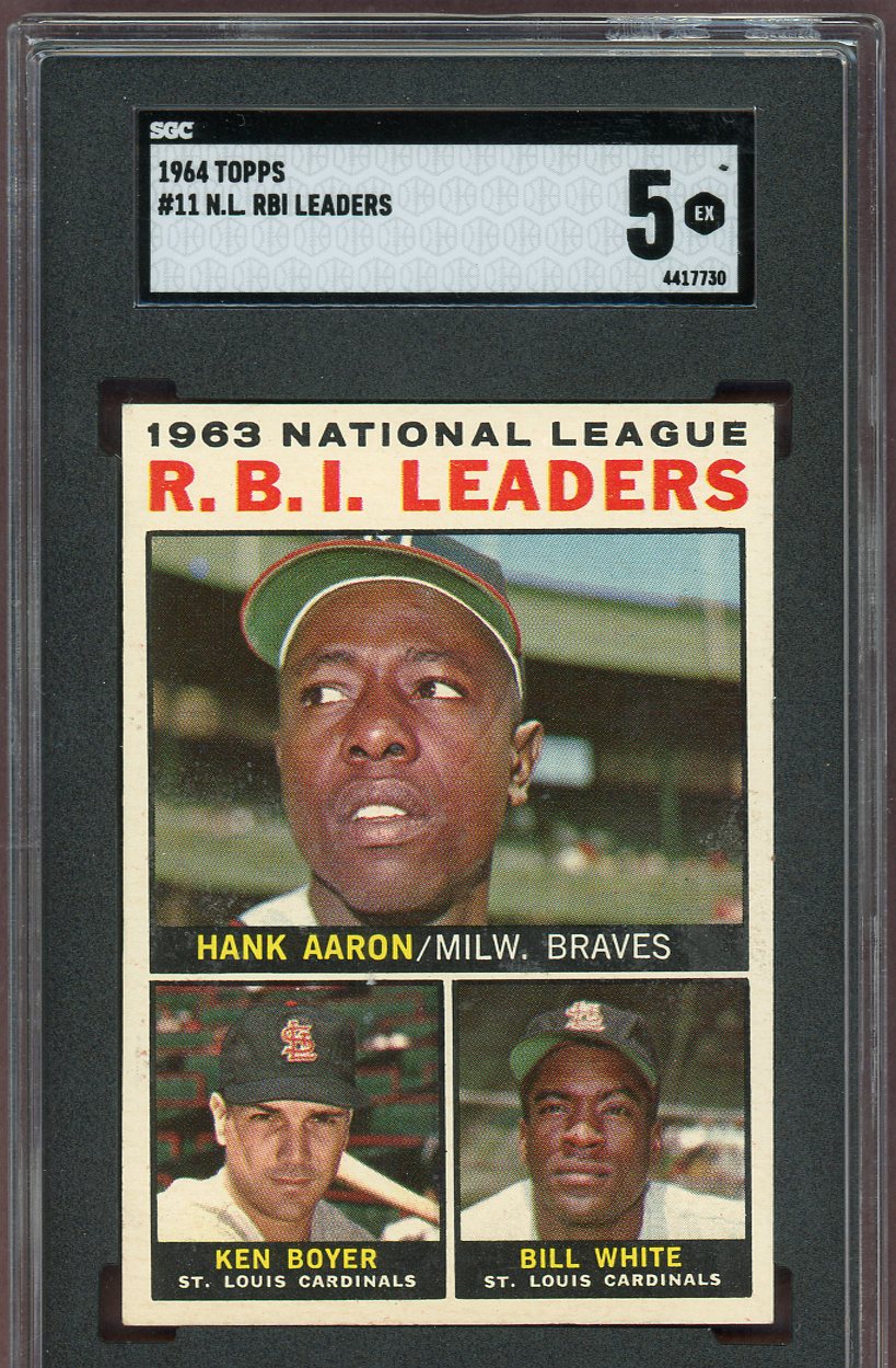 1964 Topps Baseball #011 N.L. RBI Leaders Hank Aaron SGC 5 EX 560807