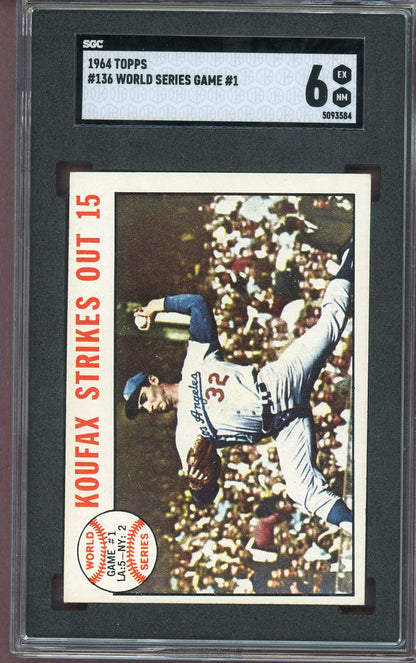 1964 Topps Baseball #136 World Series Game 1 Sandy Koufax SGC 6 EX-MT 560809