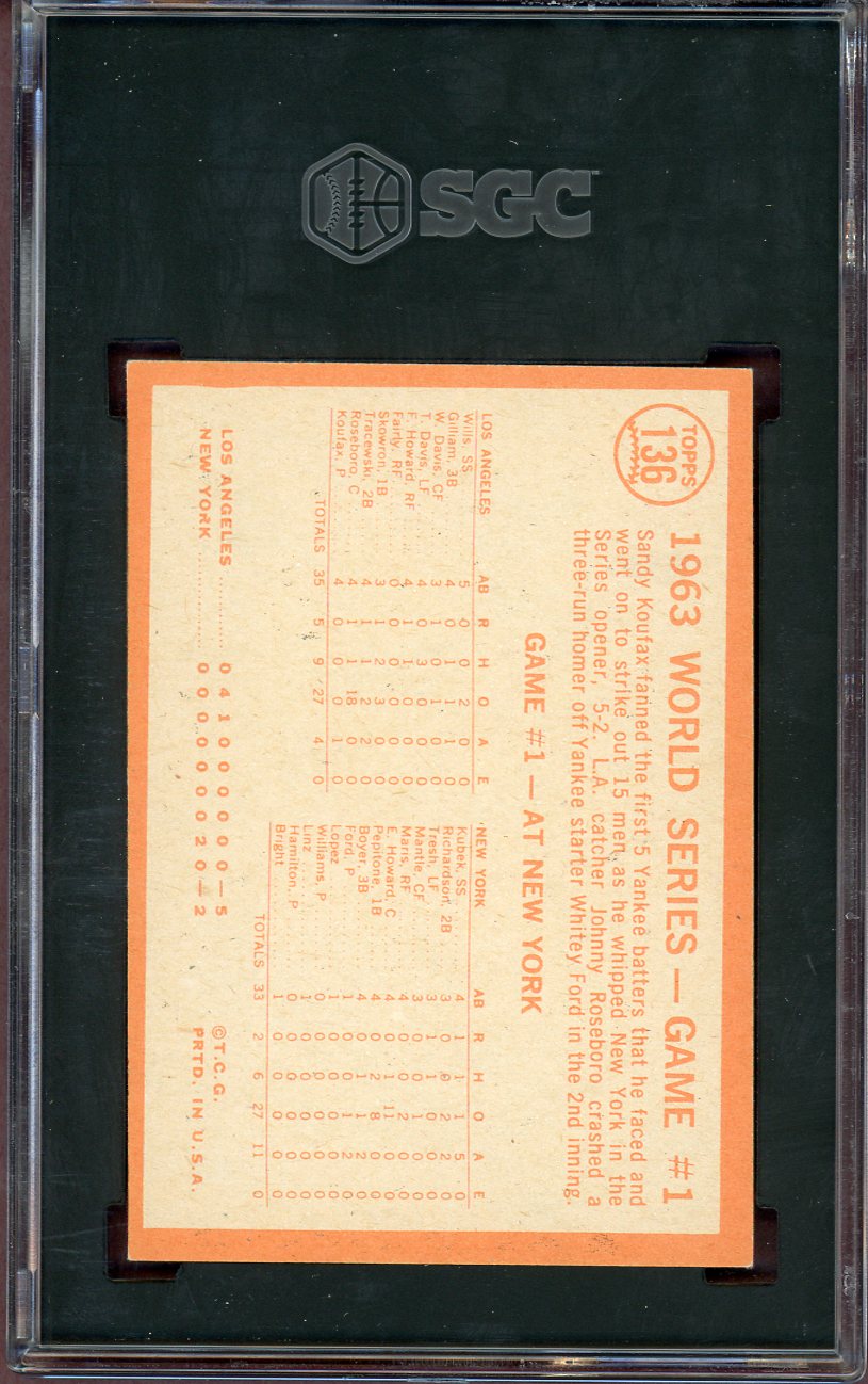 1964 Topps Baseball #136 World Series Game 1 Sandy Koufax SGC 6 EX-MT 560809