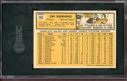 1963 Topps Baseball #365 Jim Bunning Tigers SGC 7 NM 560814