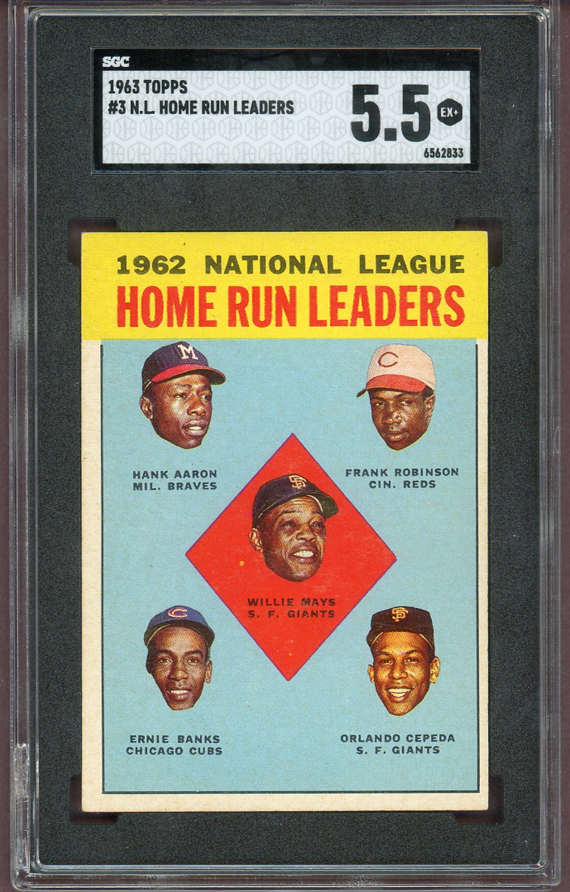 1963 Topps Baseball #003 N.L. Home Run Leaders Aaron Mays SGC 5.5 EX+ 560818