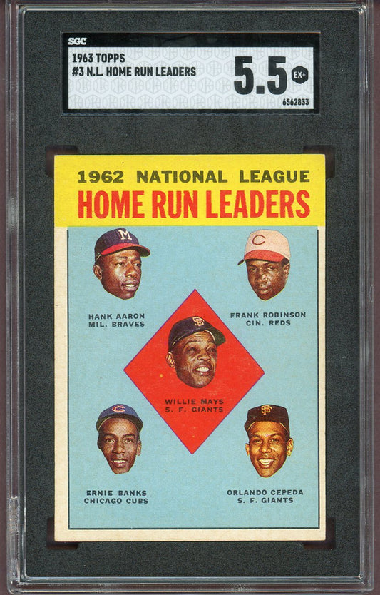 1963 Topps Baseball #003 N.L. Home Run Leaders Aaron Mays SGC 5.5 EX+ 560818
