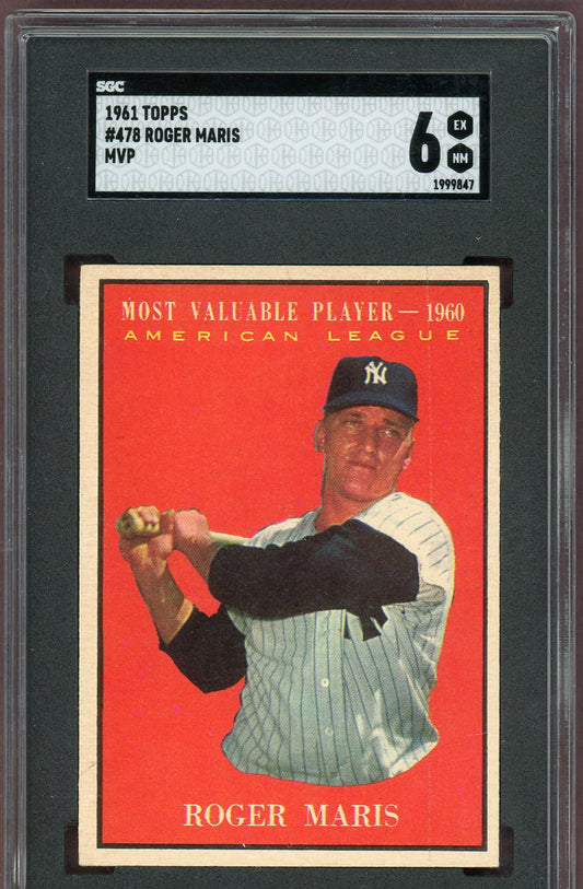 1961 Topps Baseball #478 Roger Maris MVP Yankees SGC 6 EX-MT 560819