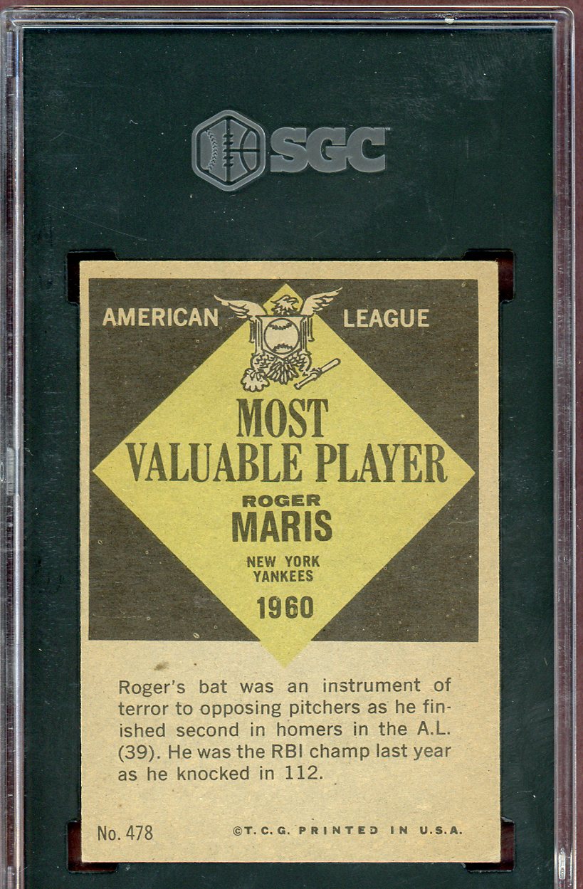 1961 Topps Baseball #478 Roger Maris MVP Yankees SGC 6 EX-MT 560819
