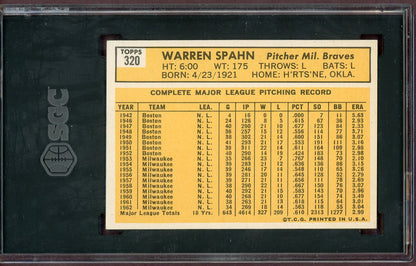 1963 Topps Baseball #320 Warren Spahn Braves SGC 7 NM 560826