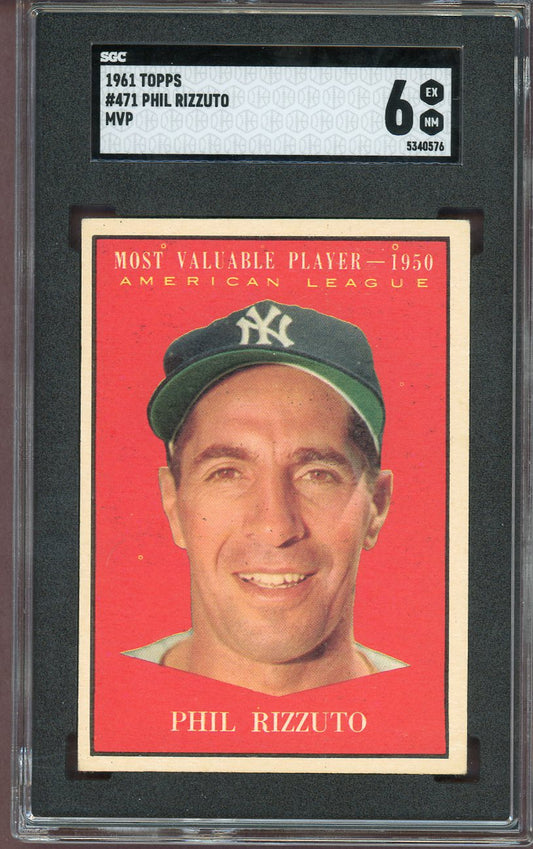 1961 Topps Baseball #471 Phil Rizzuto MVP Yankees SGC 6 EX-MT 560829