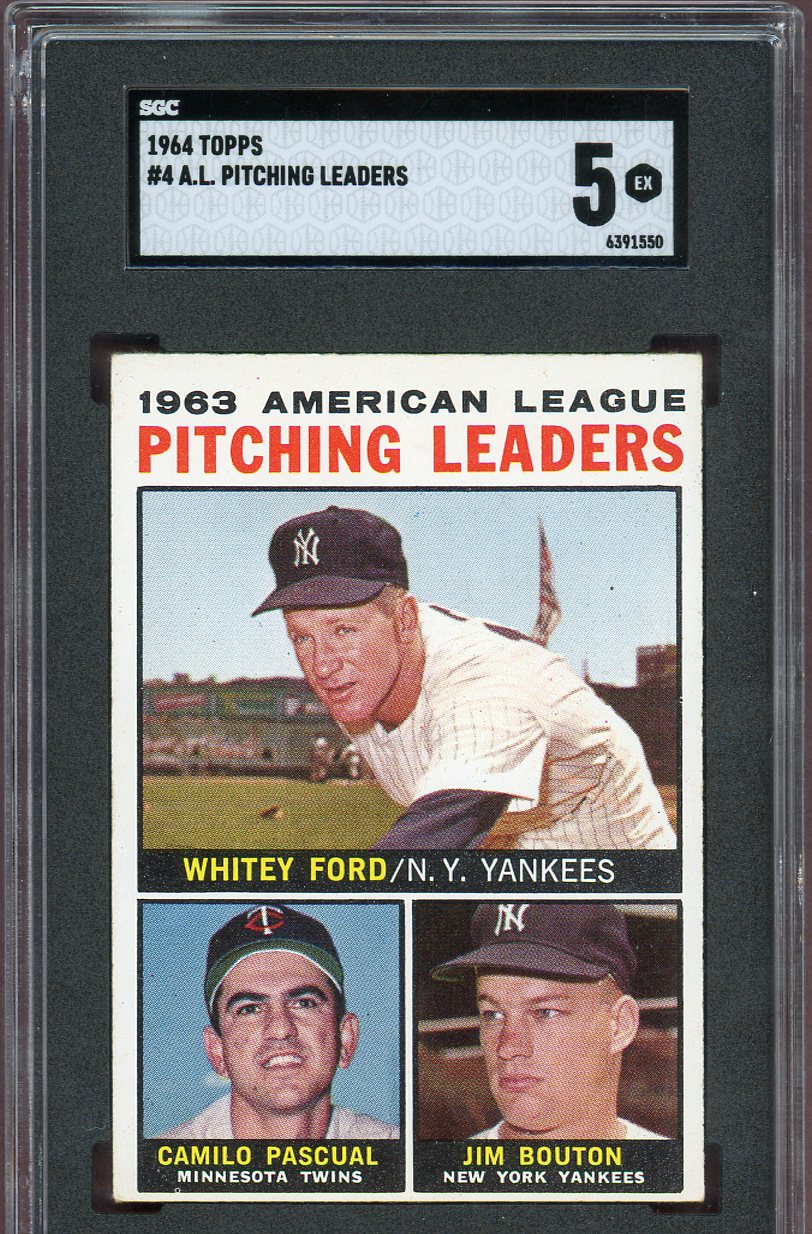 1964 Topps Baseball #004 A.L. Win Leaders Whitey Ford SGC 5 EX 560832