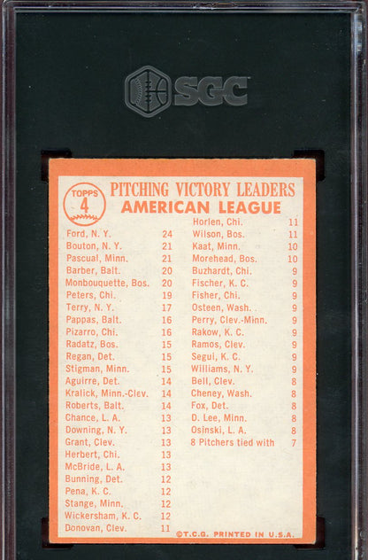 1964 Topps Baseball #004 A.L. Win Leaders Whitey Ford SGC 5 EX 560832