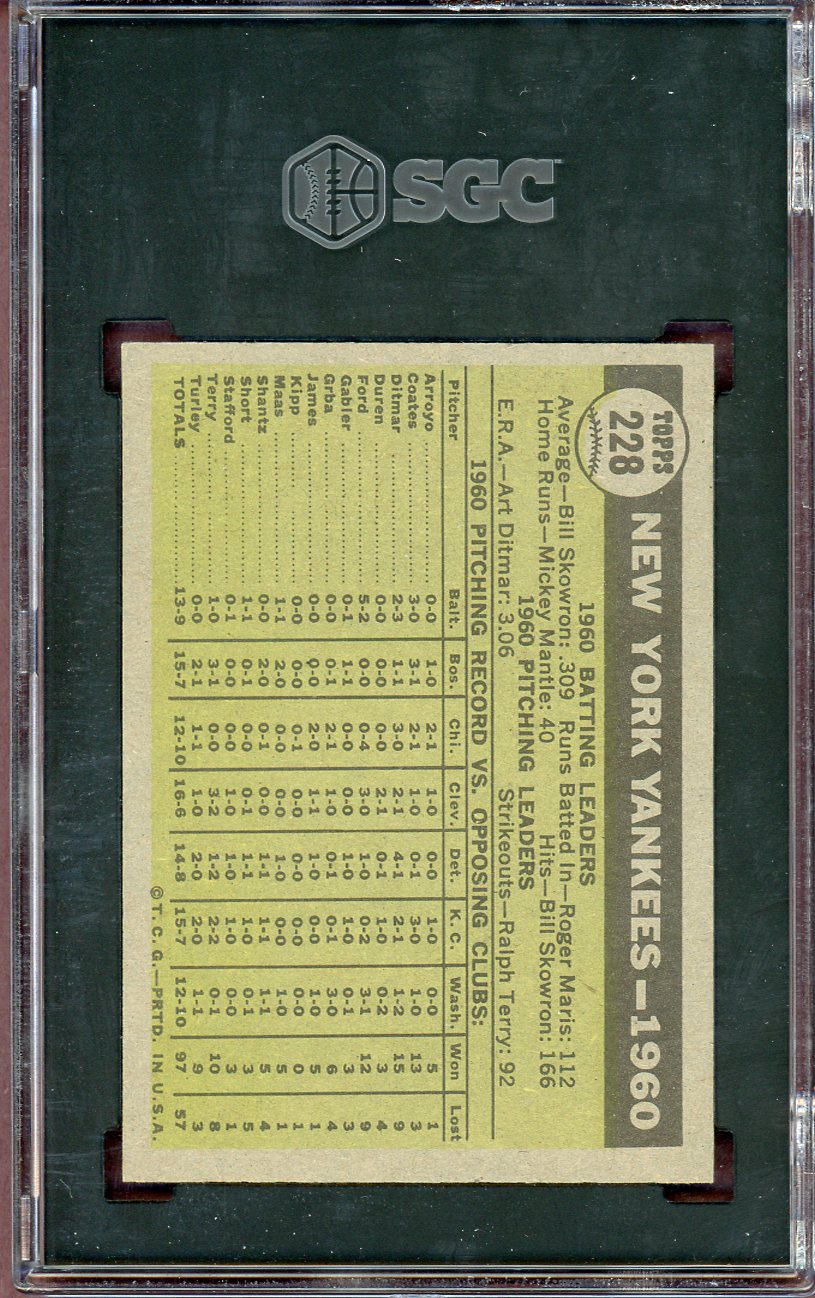 1961 Topps Baseball #228 New York Yankees Team SGC 4 VG-EX 560833