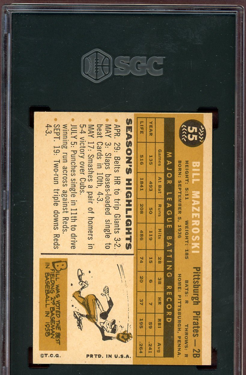 1960 Topps Baseball #055 Bill Mazeroski Pirates SGC 6 EX-MT 560835