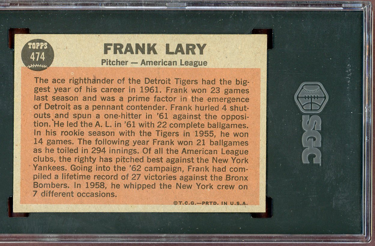 1962 Topps Baseball #474 Frank Lary A.S. Tigers SGC 6 EX-MT 560839