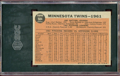 1962 Topps Baseball #584 Minnesota Twins Team SGC 8 NM/MT 560842