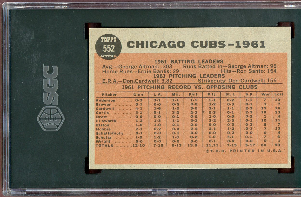 1962 Topps Baseball #552 Chicago Cubs Team SGC 7 NM 560843