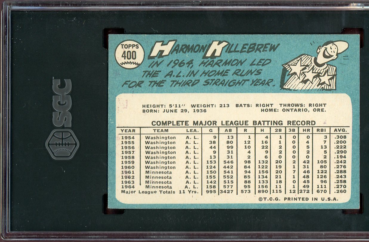 1965 Topps Baseball #400 Harmon Killebrew Twins SGC 6 EX-MT 560844