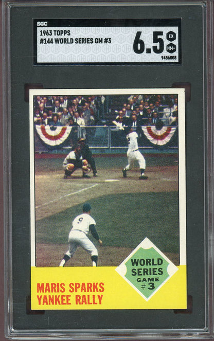 1963 Topps Baseball #144 World Series Game 3 Roger Maris SGC 6.5 EX-MT+ 560845