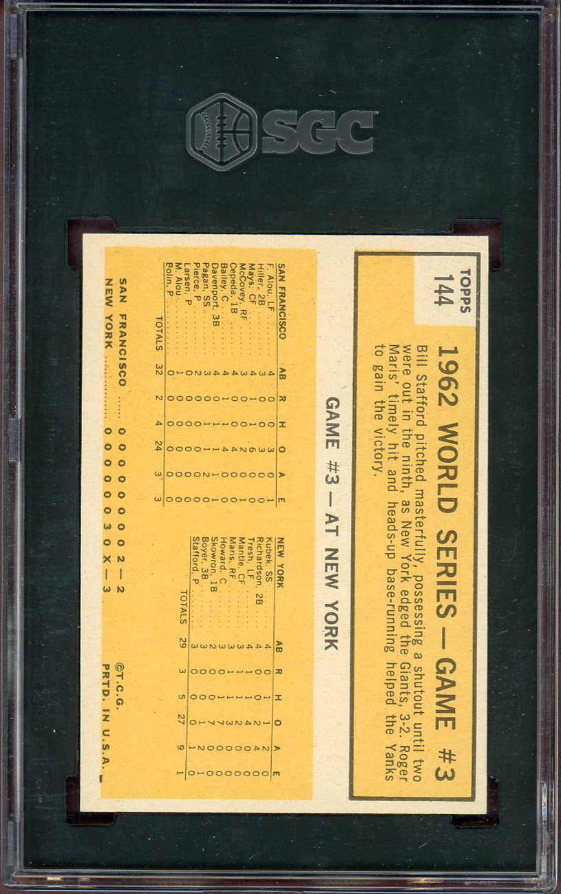 1963 Topps Baseball #144 World Series Game 3 Roger Maris SGC 6.5 EX-MT+ 560845