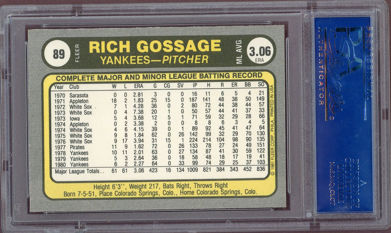 1981 Fleer #089 Goose Gossage Yankees PSA 10 GEM MINT 560849
