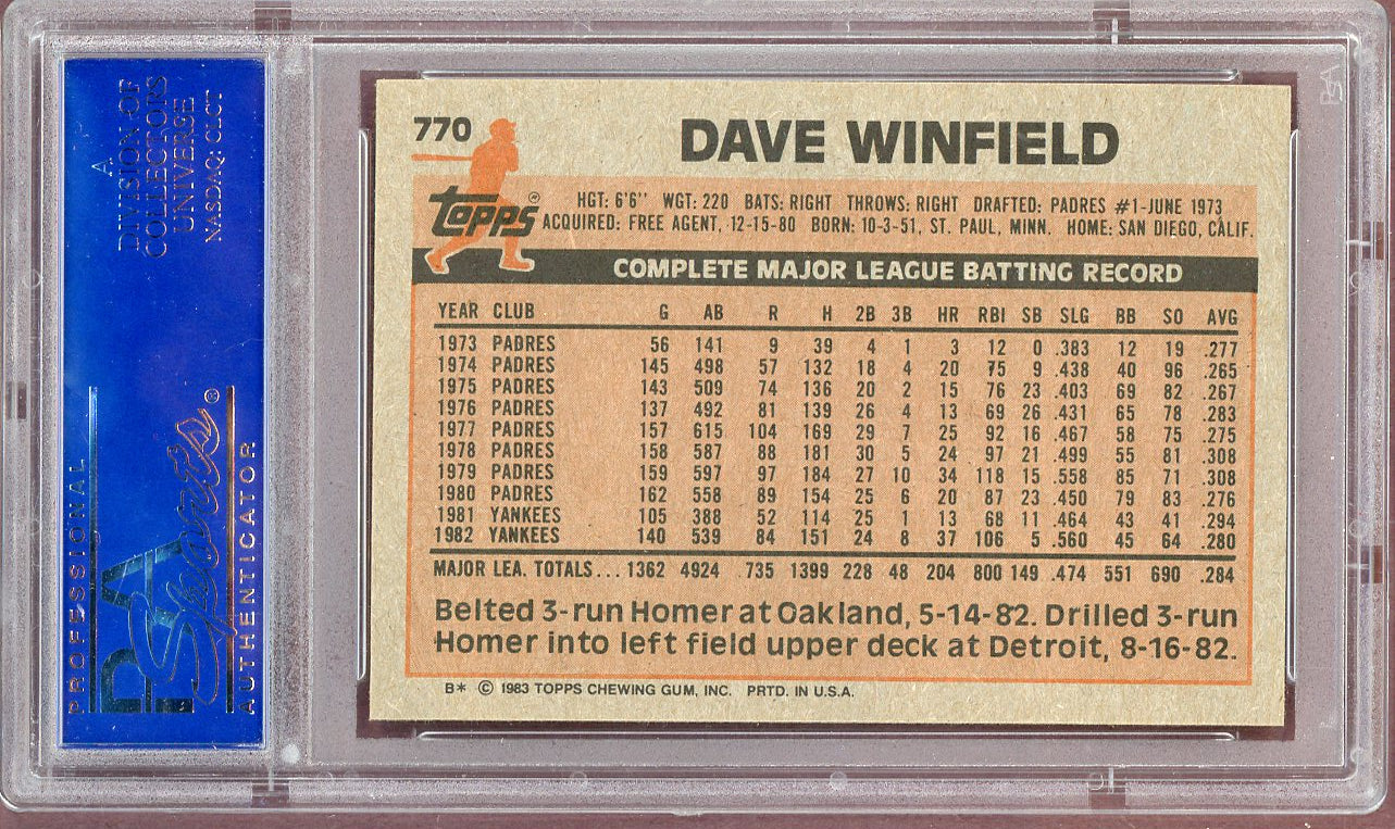 1983 Topps #770 Dave Winfield Yankees PSA 9 MINT 560852