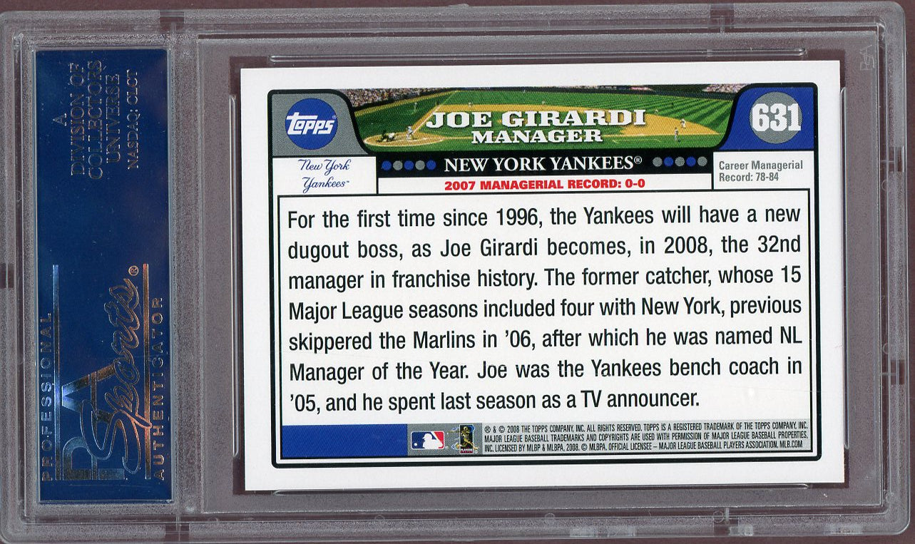 2008 Topps #631 Joe Girardi Yankees PSA 10 GEM MINT 560856