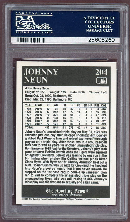 1991 Conlon Collection #204 Johnny Neun Tigers PSA 8.5 NM/MT+ 560862