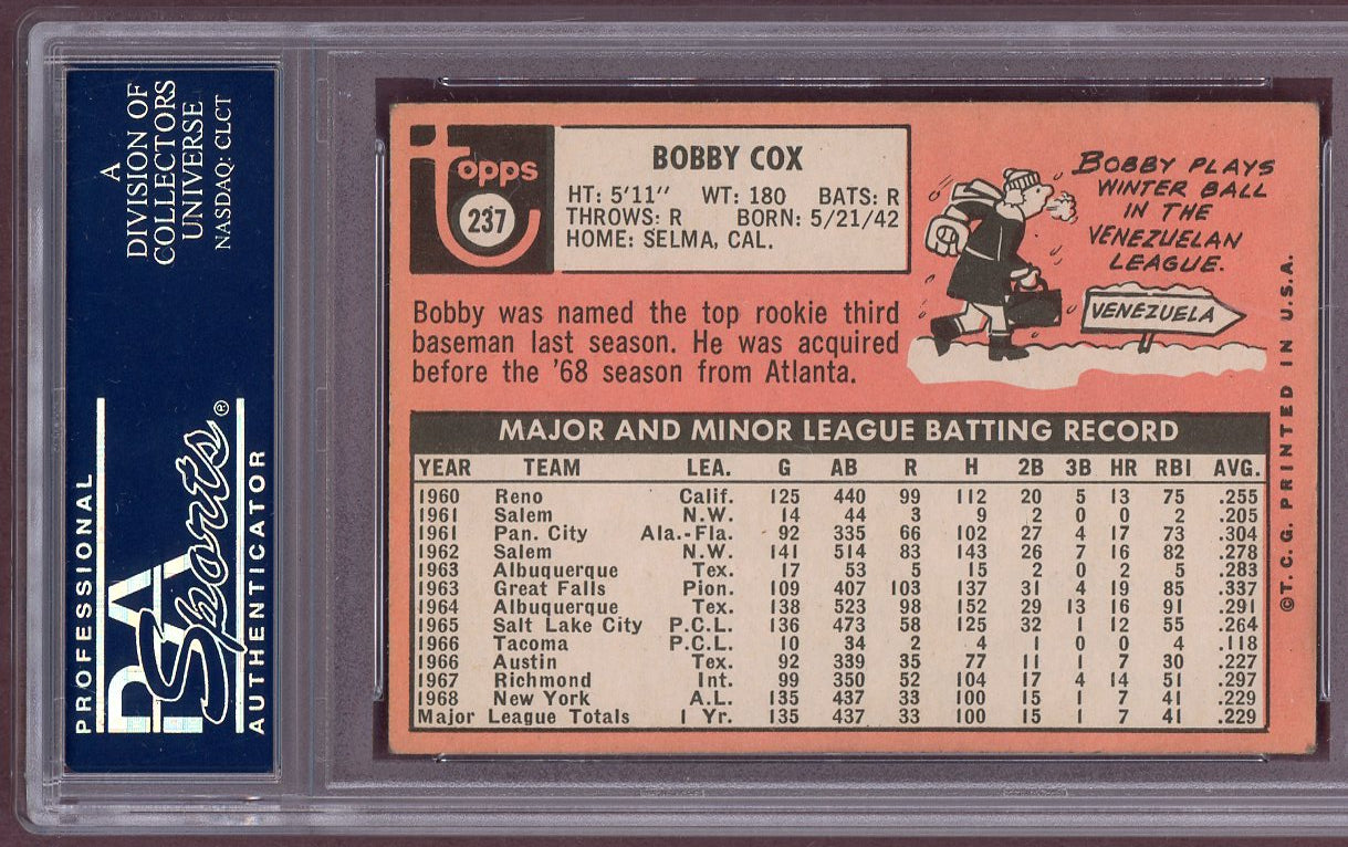 1969 Topps Baseball #237 Bobby Cox Yankees PSA 5 EX 560867