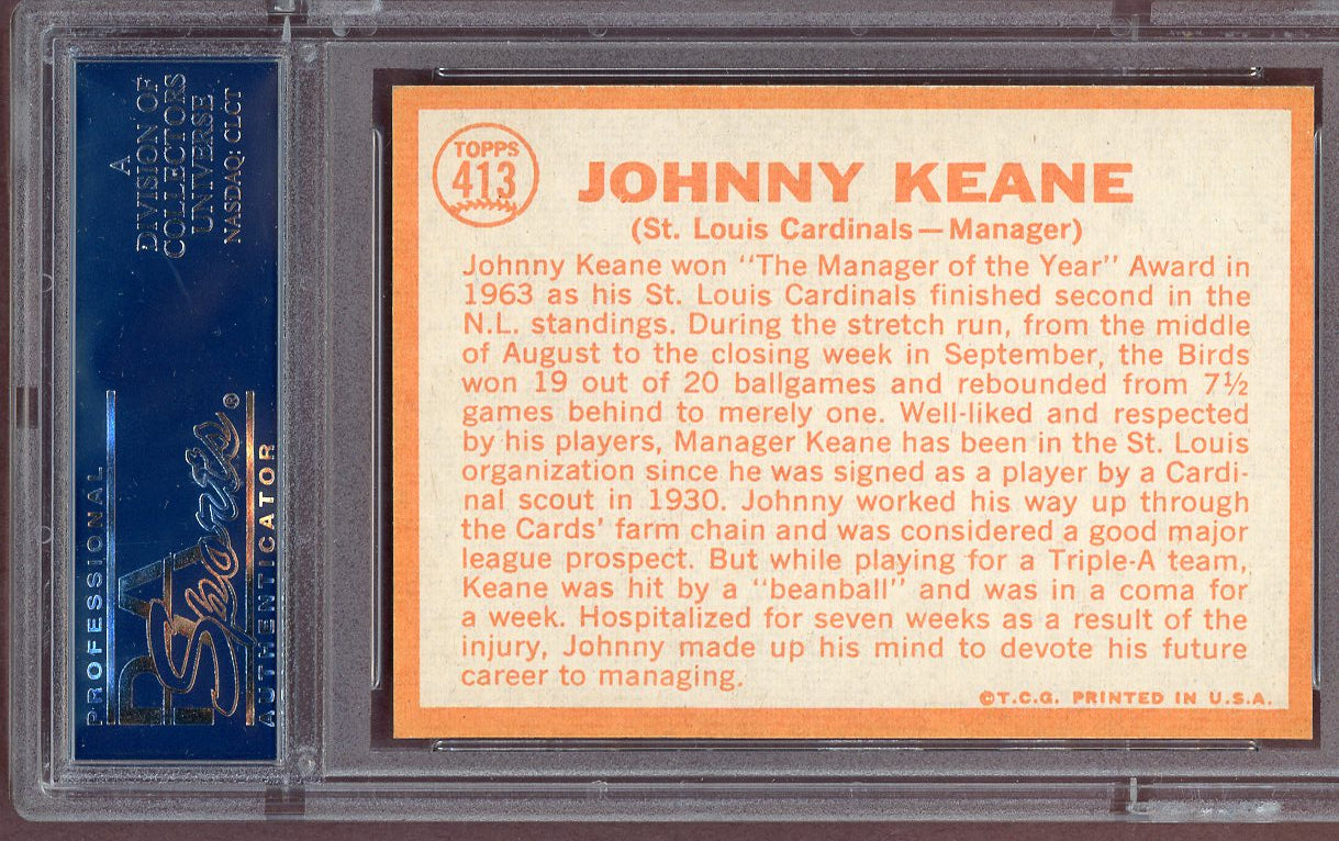 1964 Topps Baseball #413 Johnny Keane Cardinals PSA 9 MINT 560875