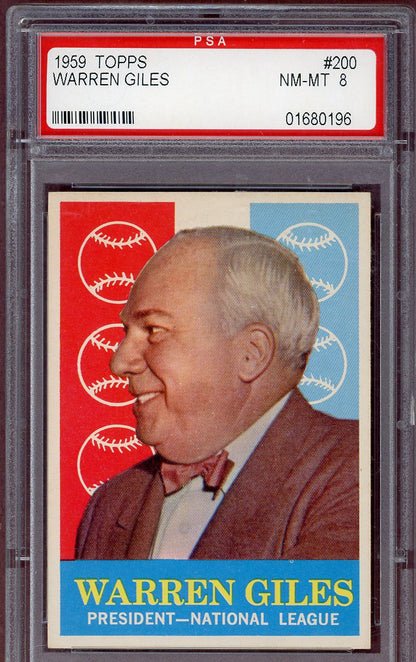 1959 Topps Baseball #200 Warren Giles President PSA 8 NM/MT 560883