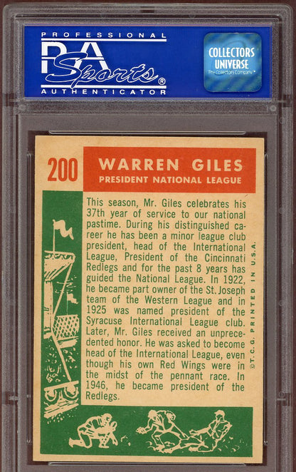 1959 Topps Baseball #200 Warren Giles President PSA 8 NM/MT 560883