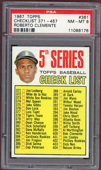 1967 Topps Baseball #361 Checklist 5 Roberto Clemente PSA 8 NM/MT 560886