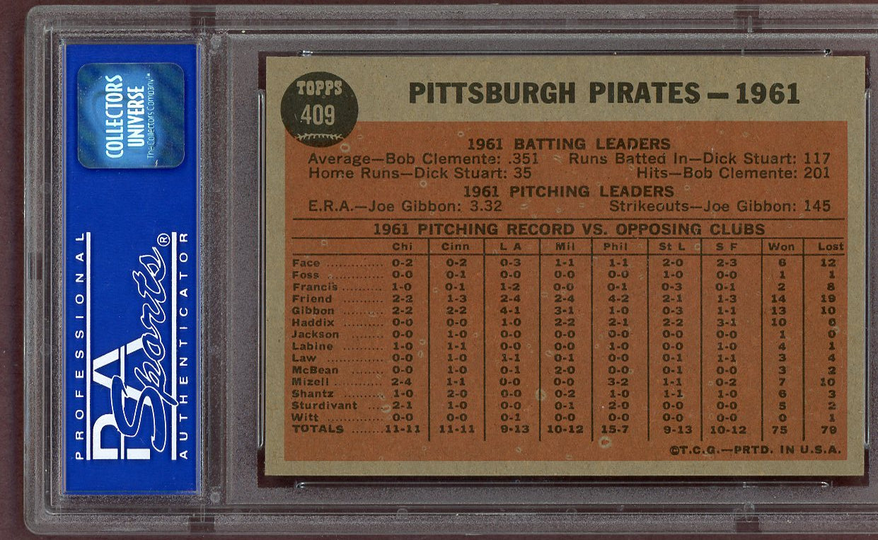 1962 Topps Baseball #409 Pittsburgh Pirates Team PSA 8 NM/MT 560888